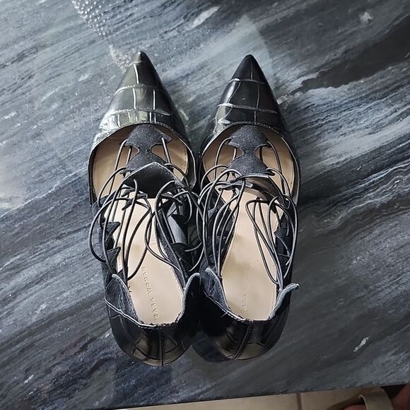 ZARA STRAPPY LEATHER POINTED TOE KITTEN HEEL SANDAL - Picture 7 of 14